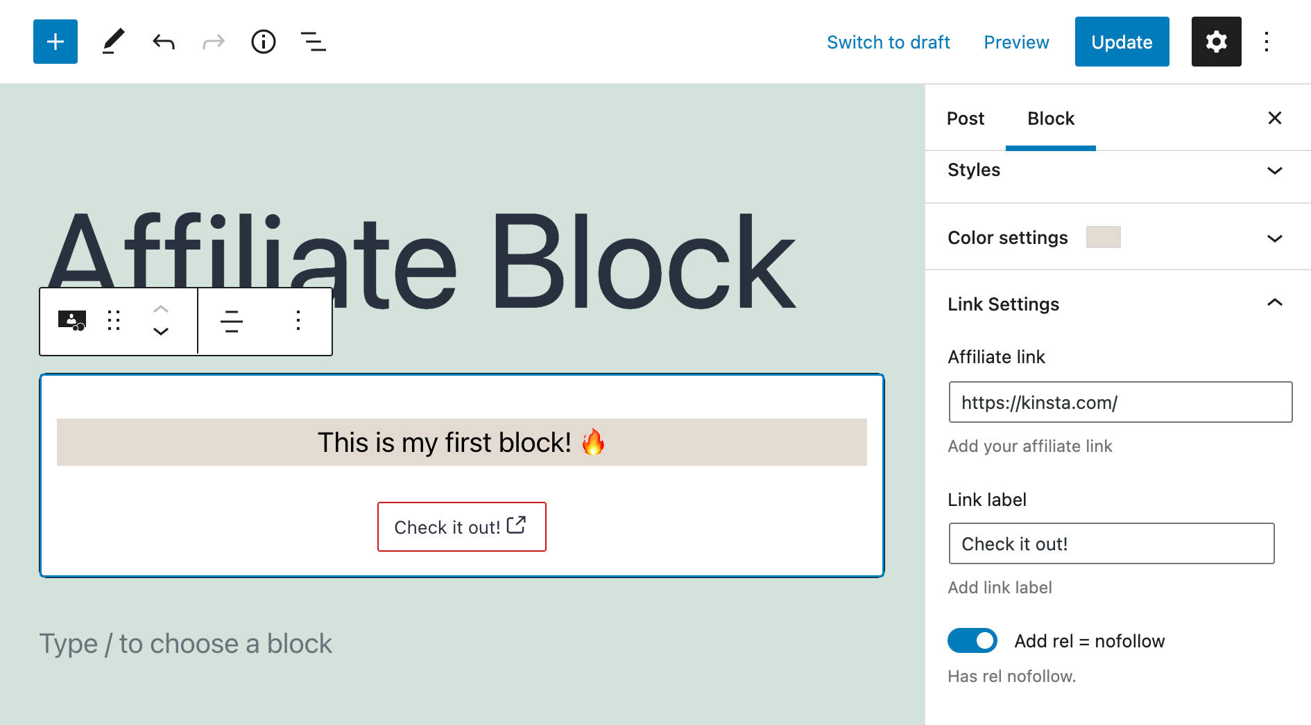 affiliate-block-cài đặt link button