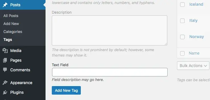 thêm field vào taxônmy term wp