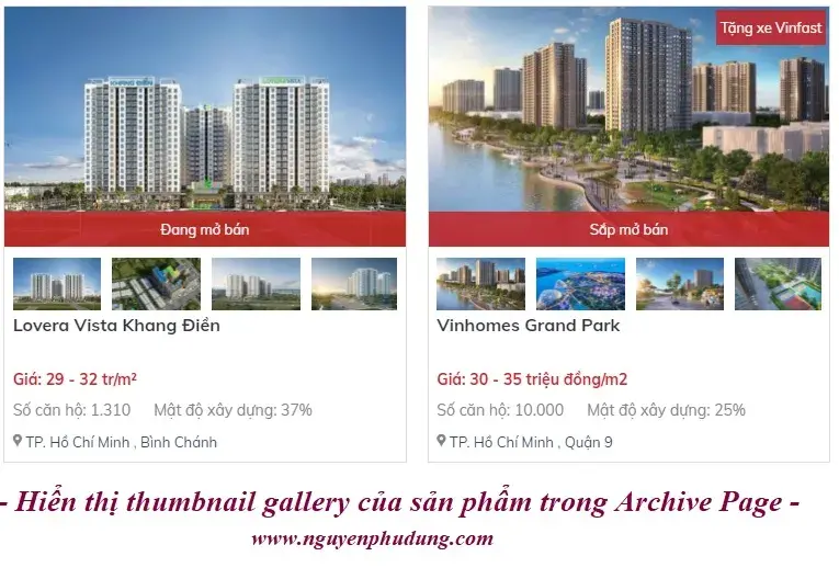 Hiển thị thumbnail gallery của sản phẩm trong Archive Page